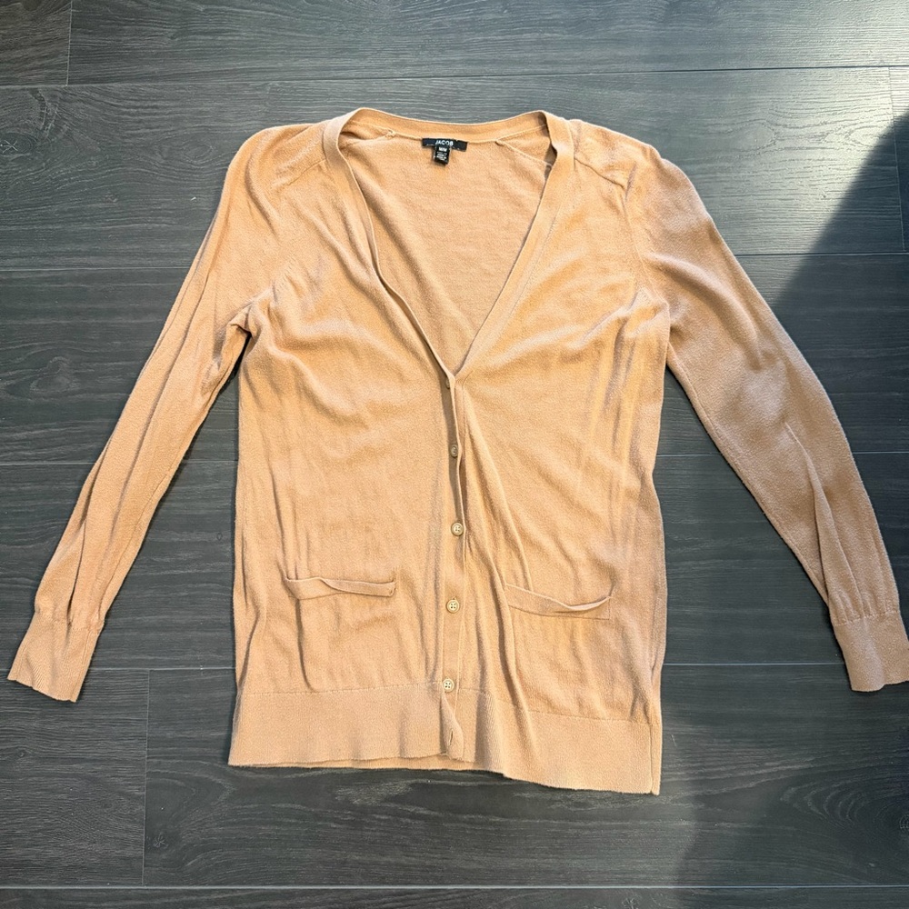 Jacob Women's Light Brown Cardigan Sweater w/ Elbow Patch